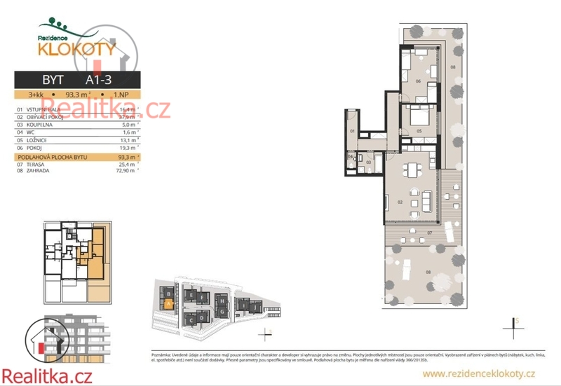 Prodej bytu o dispozici 3+kk se zahradou v Rezidenci Klokoty, okres Tábor