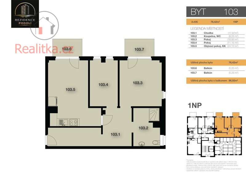 Nový byt 3+kk se dvěma balkony v Rezidenci Podolí