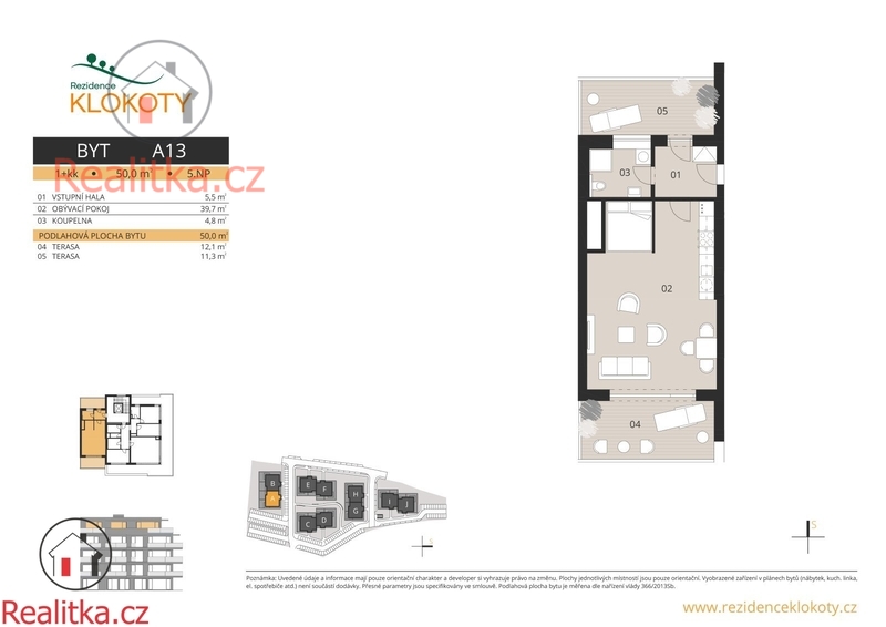 Prodej bytu o dispozici 1+kk v Rezidenci Klokoty, okres Tábor