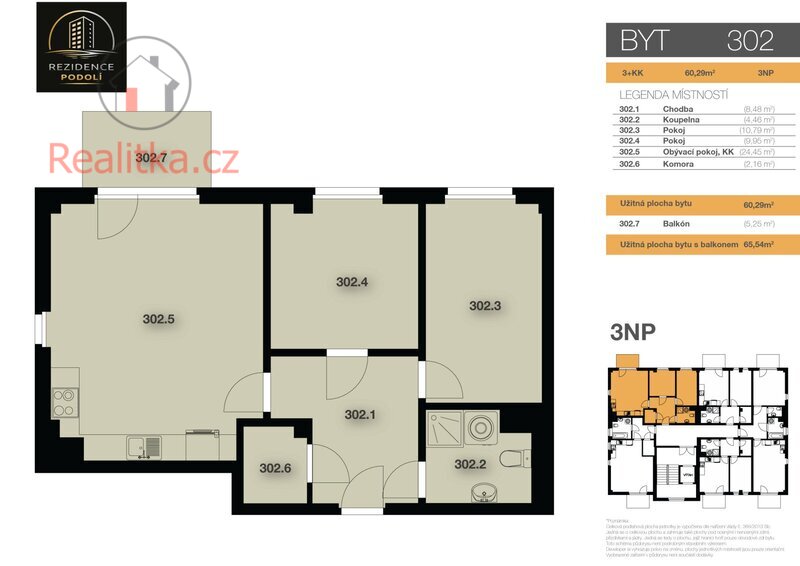 Nový byt 3+kk s balkonem v Rezidenci Podolí