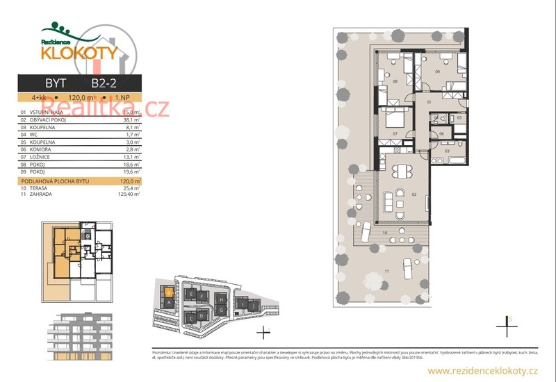 Prodej bytu o dispozici 4+kk se zahradou v Rezidenci Klokoty, okres Tábor