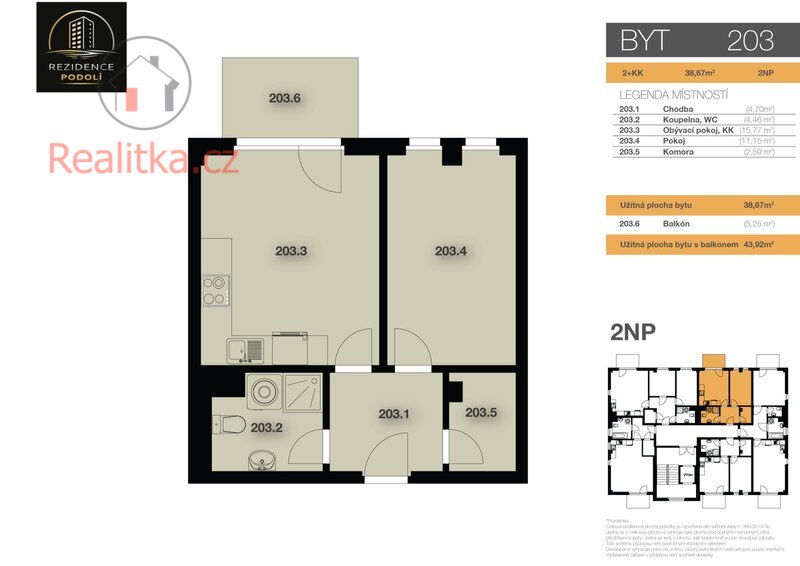 Nový byt 2+kk s balkonem v Rezidenci Podolí