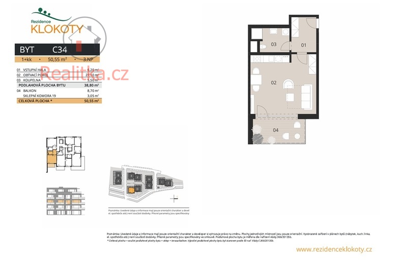 Prodej bytu 1+kk s velkým balkonem | Rezidence Klokoty