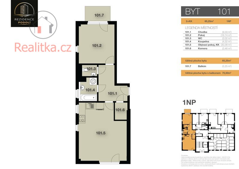 Nový byt 2+kk s balkonem v Rezidenci Podolí