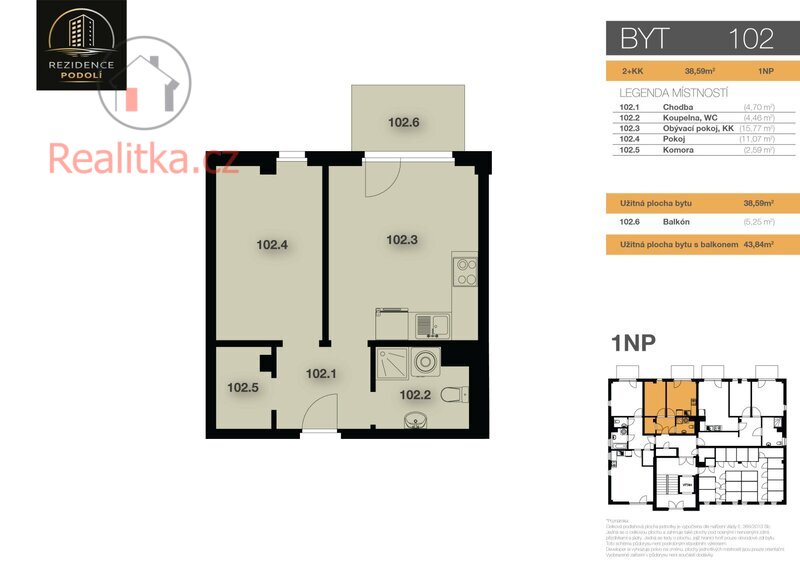 Nový byt 2+kk s balkonem v Rezidenci Podolí