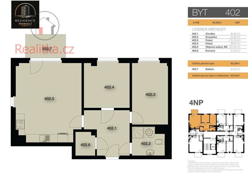 Nový byt 3+kk s balkonem v Rezidenci Podolí