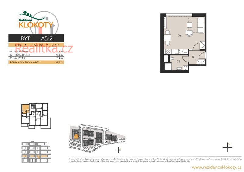 Prodej bytu o dispozici 1+kk v Rezidenci Klokoty, okres Tábor